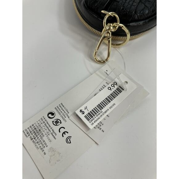 H&M Mini Backpack Keychain Accessory Black Crocodile Pattern Gold Hardware NWT - Picture 7 of 10